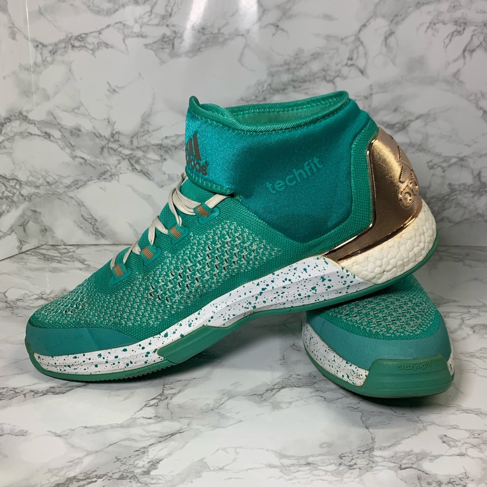 Adidas turquoise Gold White Green techfit high top Men’s Shoes Sneakers size 15